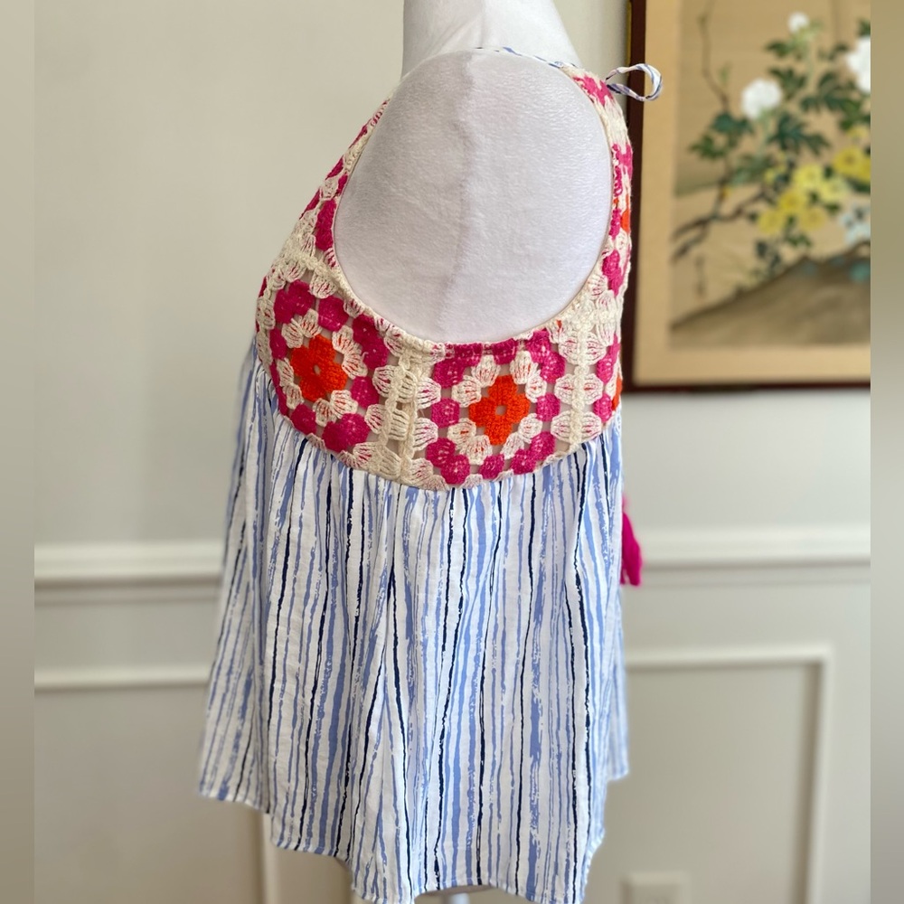 THML Bohemian Boho Crochet Granny Square tank Top with Tassels sz extra small - Picture 4 of 13